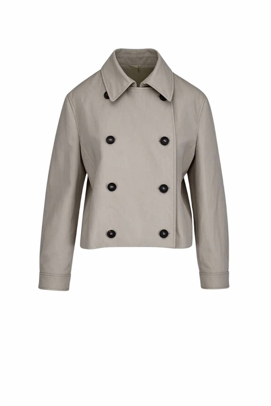 NEW BRUNELLO CUCINELLI women's double-breasted cropped leather jacket in silver